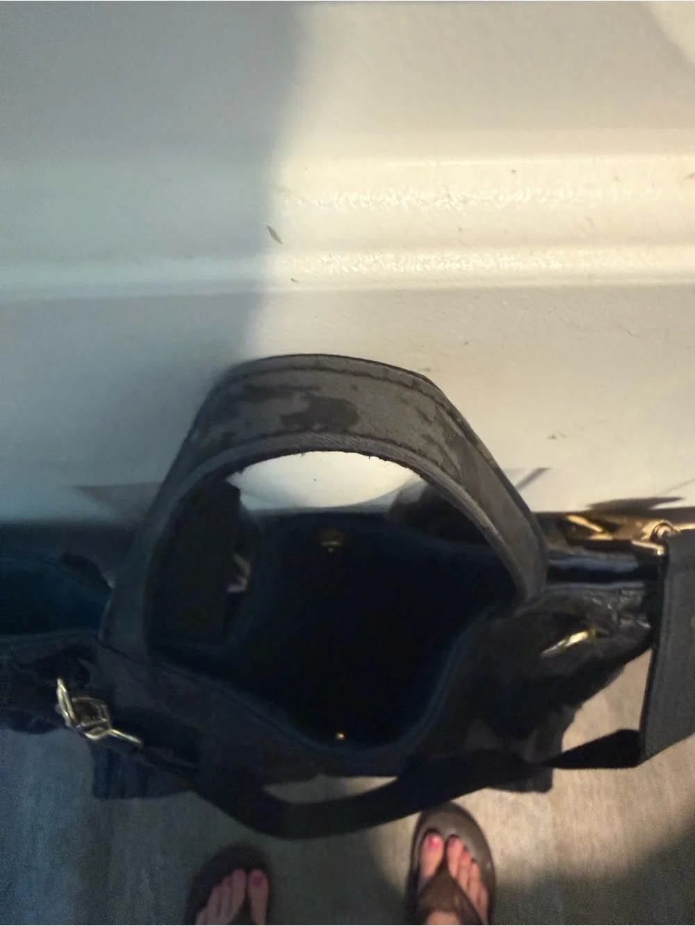 French Connection Black Textured Leather Tote with Shoulder Strap